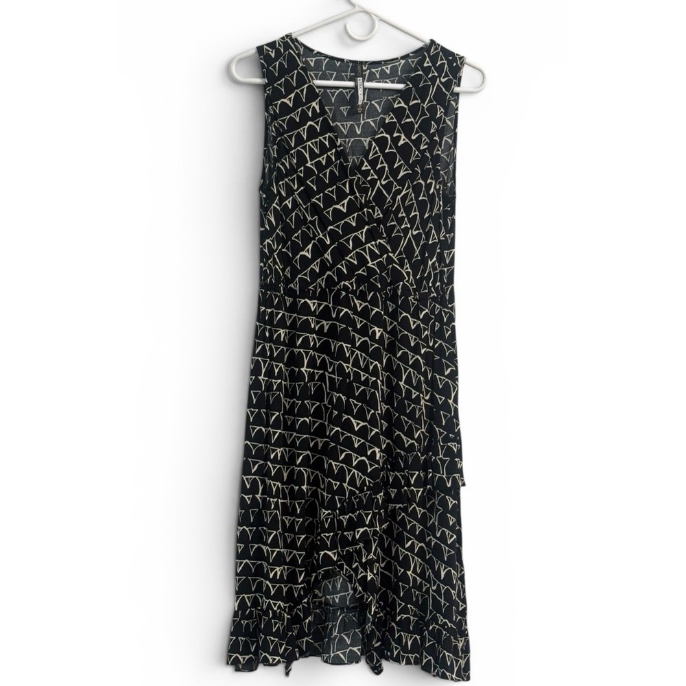 Plenty by Tracy Reese Midi Dress M Black White Abstract Print Sleeveless Ruffle